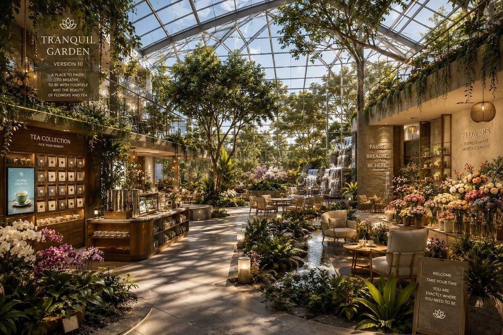 Flowers, tea, candles — a quiet center inspired by peace and beauty.