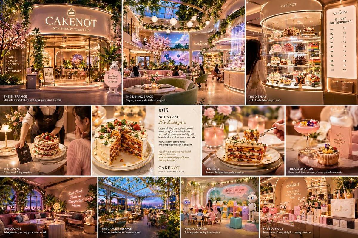 The visit. Entrance, dining, the reveal, the lounge.