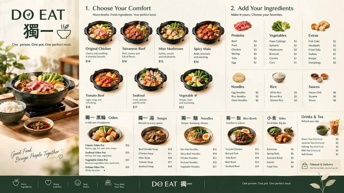 The menu.