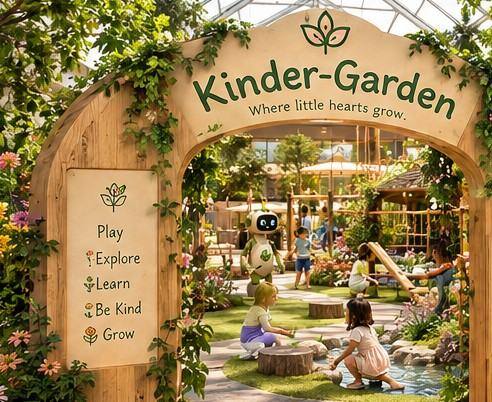 The gate. Play, explore, learn, be kind, grow.
