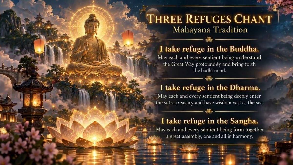 Three Refuges. Buddha, Dharma, Sangha.